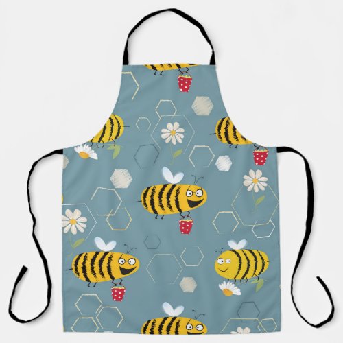 Pollinating Bees Flowering Garden Scene Apron