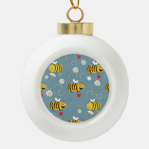 Pollinating Bees Flowering Garden Scene Ceramic Ball Christmas Ornament