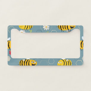 Pollinating Bees, Flowering Garden Scene. License Plate Frame