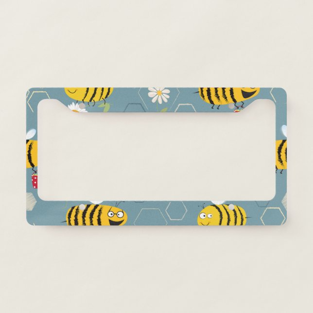 Pollinating Bees, Flowering Garden Scene. License Plate Frame (Front)