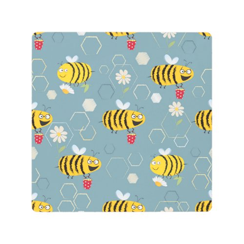 Pollinating Bees Flowering Garden Scene Metal Print