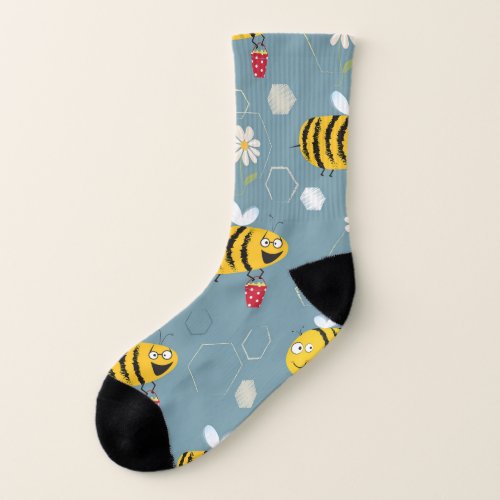 Pollinating Bees Flowering Garden Scene Socks