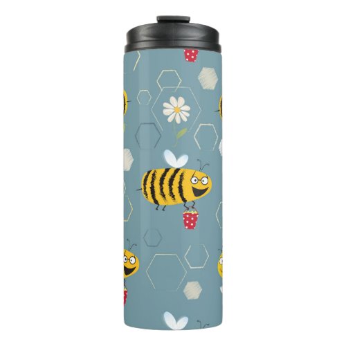 Pollinating Bees Flowering Garden Scene Thermal Tumbler