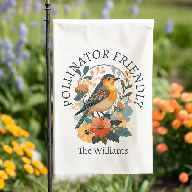 Pollinator Friendly Bird WildFlower Organic Garden Flag (Pollinator friendly robin bird lovers garden flag)