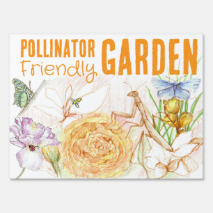 Pollinator Friendly Garden Bees Praying Mantis Bug Sign