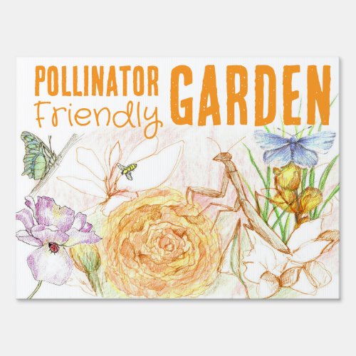 Pollinator Friendly Garden Bees Praying Mantis Bug Sign