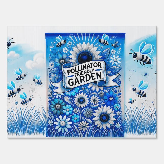 Pollinator Friendly Garden Blue Sign (Front)