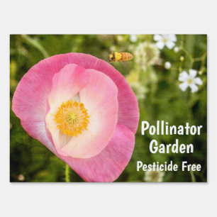 Pollinator Friendly Garden Honeybee Poppy Flowers Sign