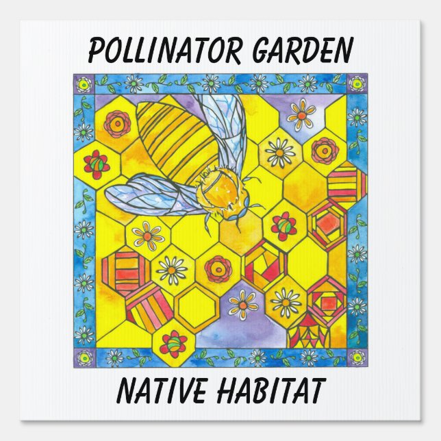 Pollinator Garden Native Habitat Honeybees Sign (Front)