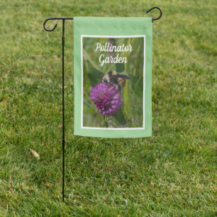 Pollinator garden sign flag, bumblebee, clover