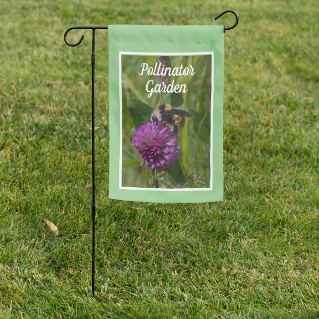 Pollinator garden sign flag, bumblebee, clover (In SItu)