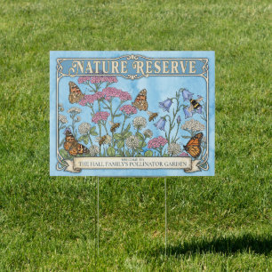 Pollinator Garden Yard Sign Blue