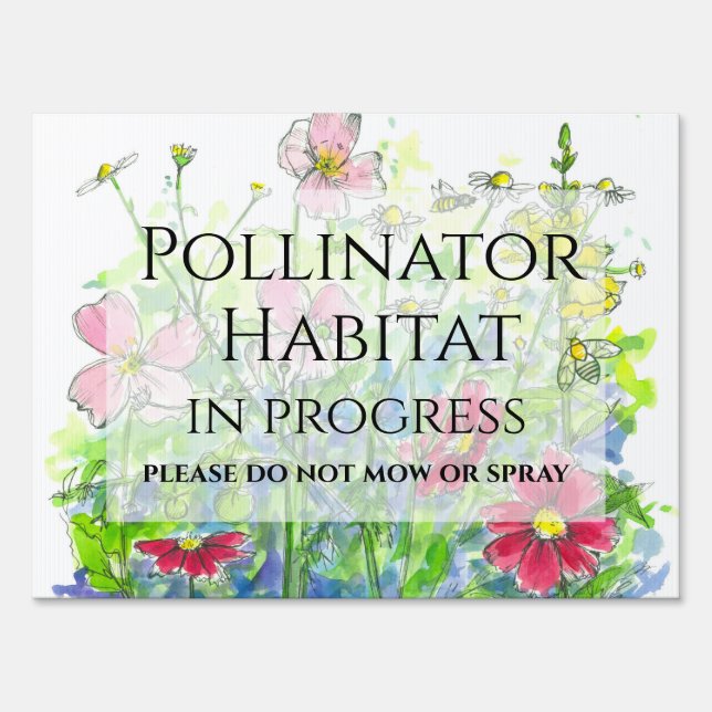 Pollinator Habitat Honeybees Wildflowers Garden Sign (Back)