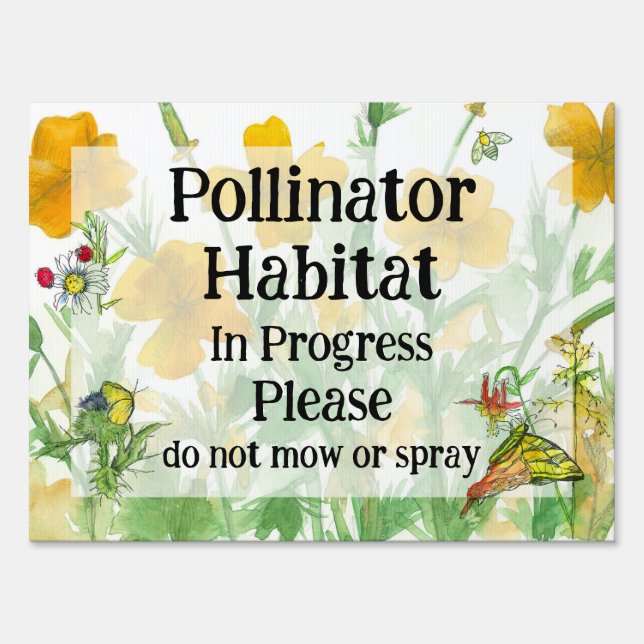 Pollinator Habitat Native Plants Wildflower Garden Sign (Front)