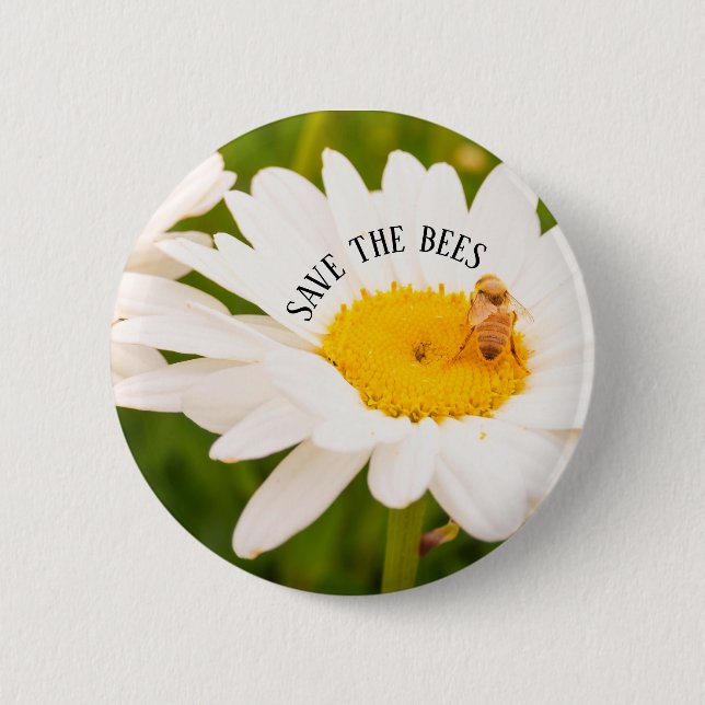 Pollinator Save The Bees Daisy Flower Garden Button (Front)