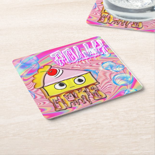 Polly Cake - Tortina - Square Paper Coaster (Angled)