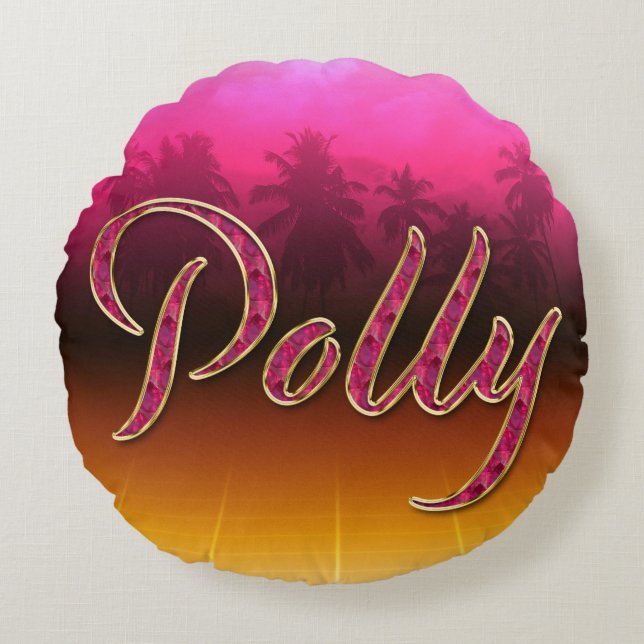 Polly First Name Golden pink cushion (Front)