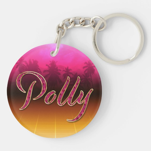 Polly First Name Golden pink Key Fans Keychain (Back)