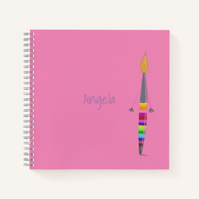 Polly Paintbrush Square Notebook Customizable. (Front)