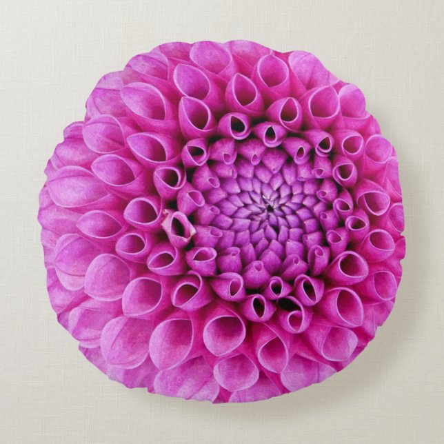 Polly Pink Dahlia Round Pillow (Front)