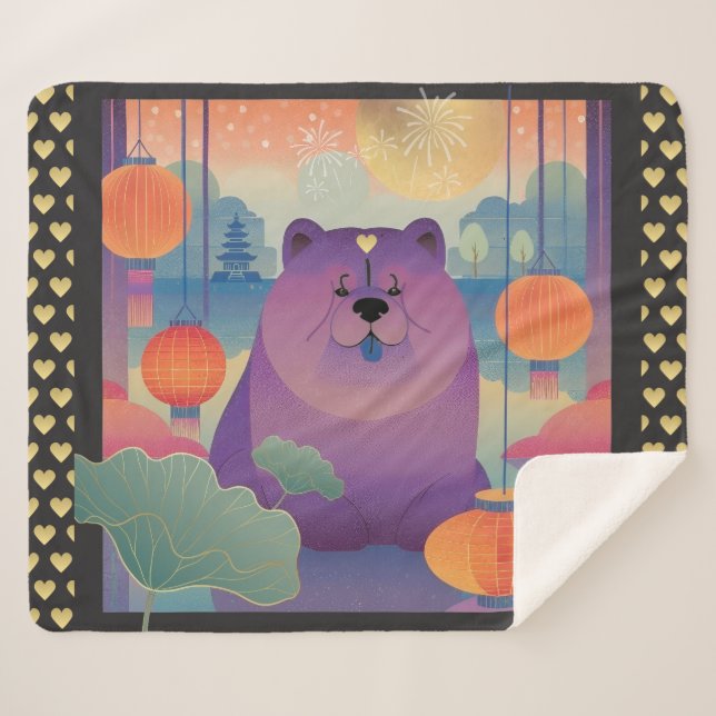 POLLY PLUM chow dog Sherpa Blanket (Front (Horizontal))