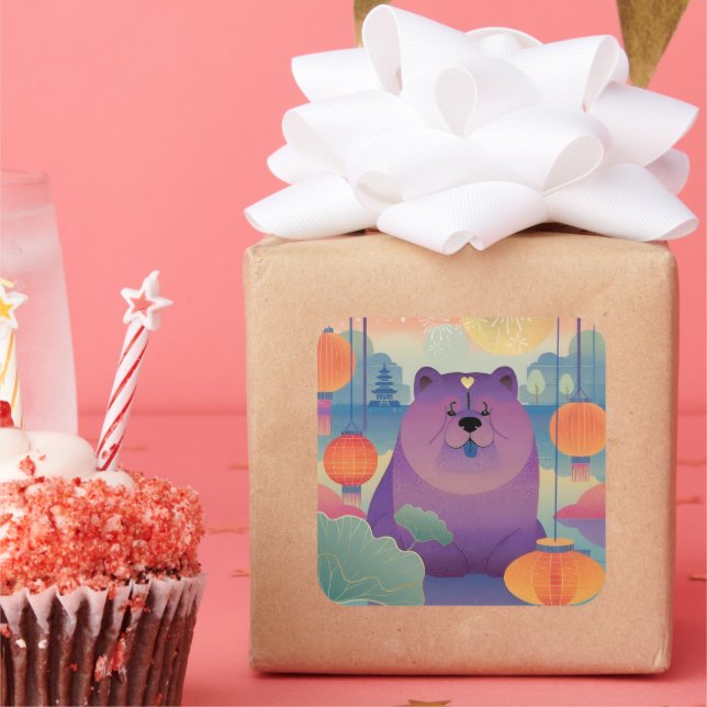 POLLY PLUM  Chow dog Square Sticker (Party)