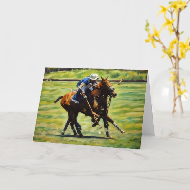 Polo Action Polo Horse Rider Art Note Card (Yellow Flower)