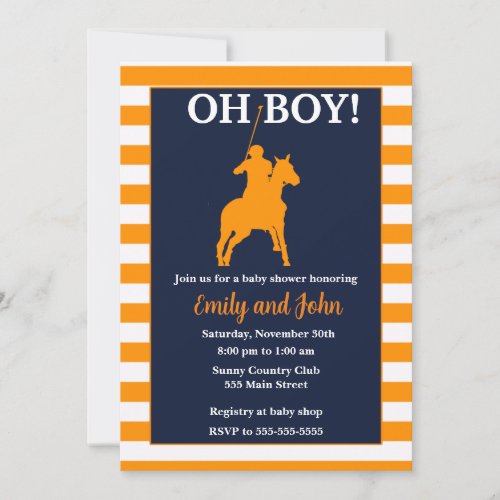 Polo baby shower invitation blue orange