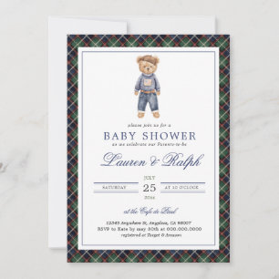 Polo Bear Boy Classic Preppy Baby Shower Invitation