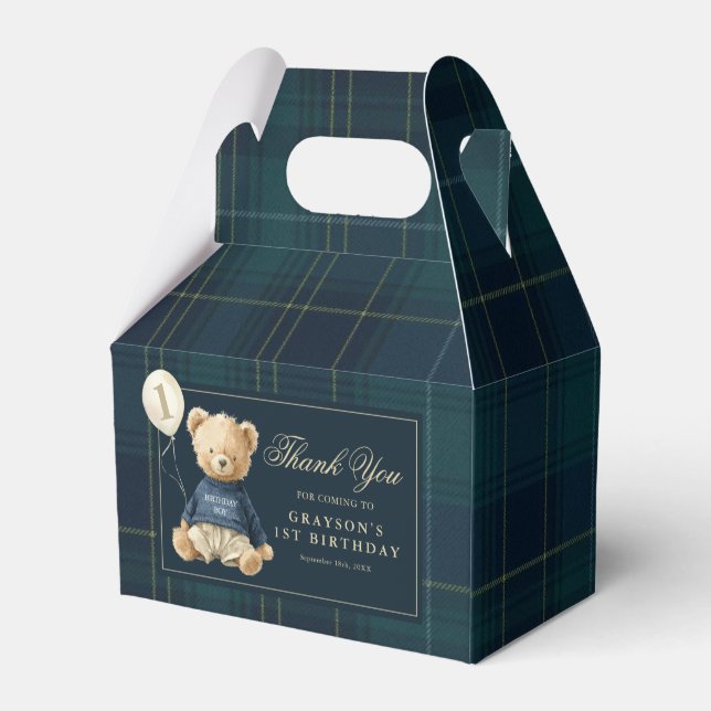 Polo Bear First Birthday Thank You Favor Boxes (Back Side)