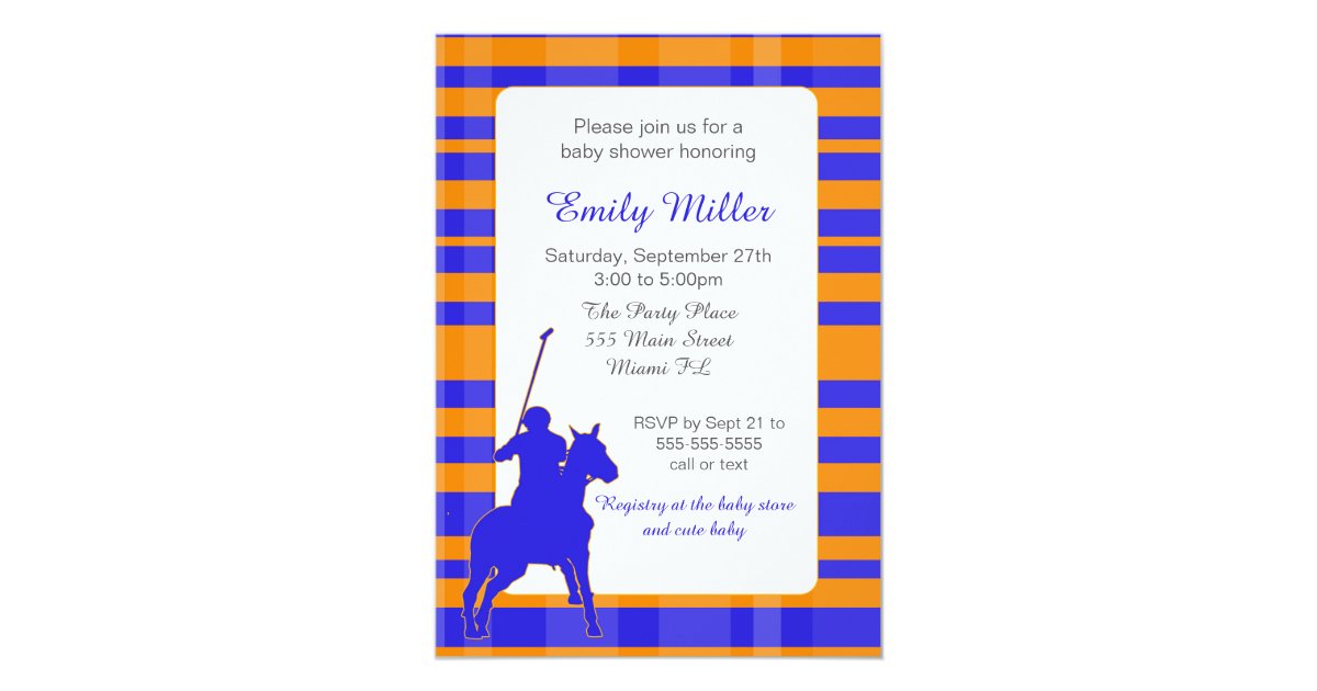Polo Boy Baby Shower Invitation Royal Blue Orange Zazzle Com