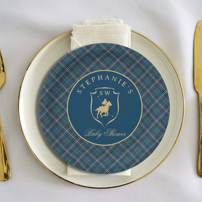 Polo Equestrian Classic Tartan Plaid  Baby Shower Paper Plates (Creator Uploaded)