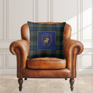 Polo Equestrian Monogrammed Classic Tartan Plaid Throw Pillow