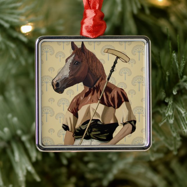 Polo Horse Portrait Metal Ornament (Tree)