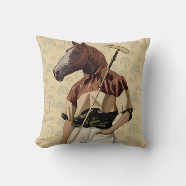 Polo Horse Portrait Throw Pillow (Front)