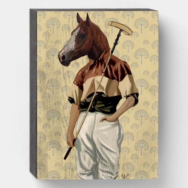 Polo Horse Portrait Wooden Box Sign (Front Vertical)