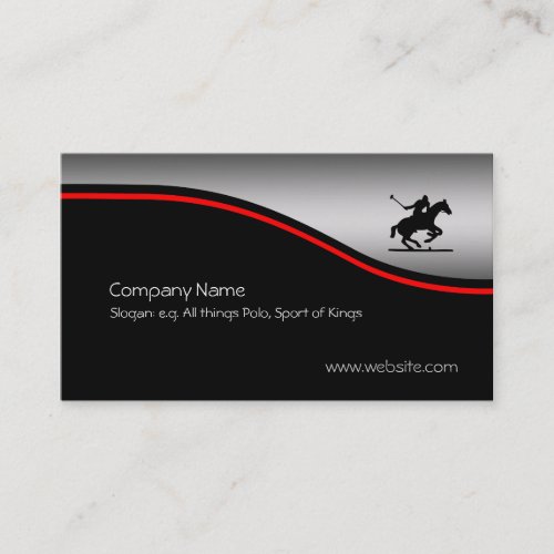 Polo Player and Pony red swoosh metallic_effect Business Card