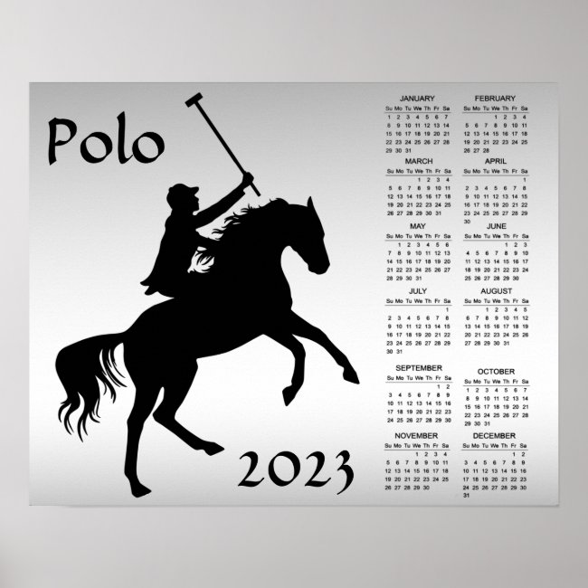 Polo Player on Horse 2023 Animal Calendar Poster