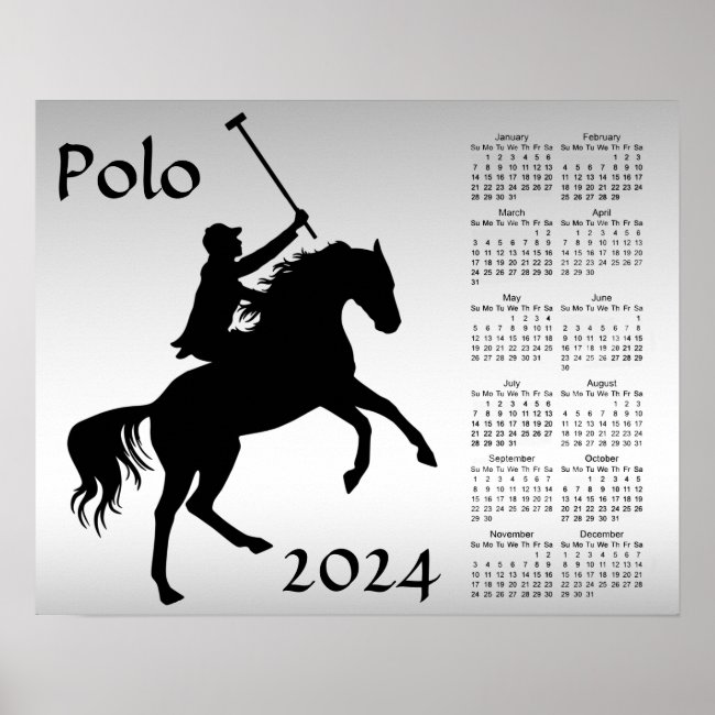 Polo Player on Horse 2024 Animal Calendar Poster