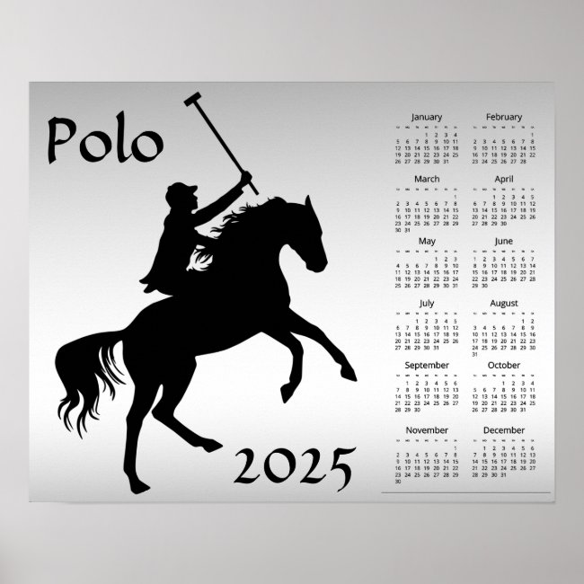 Polo Player on Horse 2025 Animal Calendar Poster