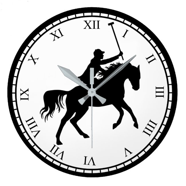 Polo Player on Horse Black and White Sports Clock