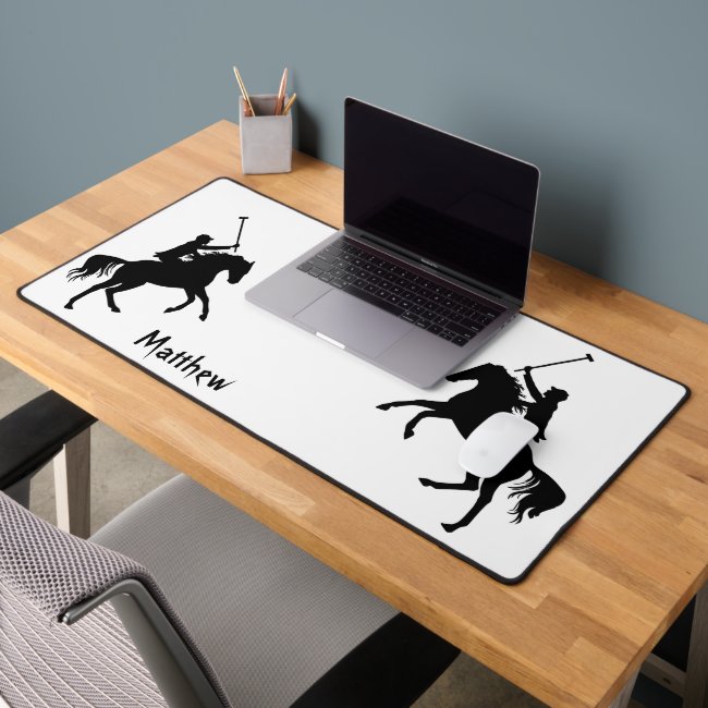 Polo Player on Horse Black Silhouette Desk Mat