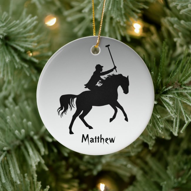 Polo Player on Horse Silver Black Sports Ornament