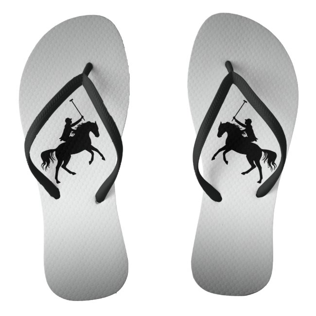 Polo Player on Horse Silver Flip Flops