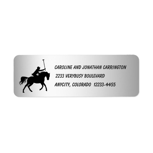 Polo Player on Horse Silver Return Address Label