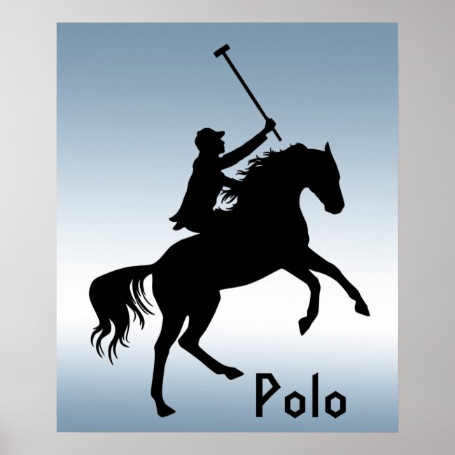 Polo Player on Horseback Blue Poster