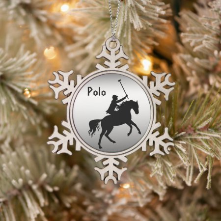 Polo Player On Horseback Pewter Snowflake Ornament