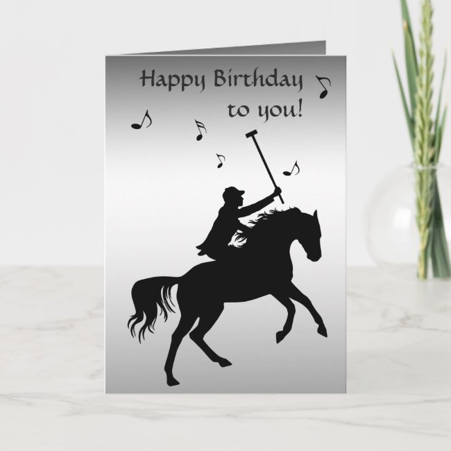 Polo Player on Horseback Silver Birthday Card