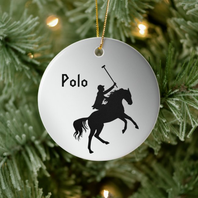 Polo Player on Horseback Silver Ceramic Ornament