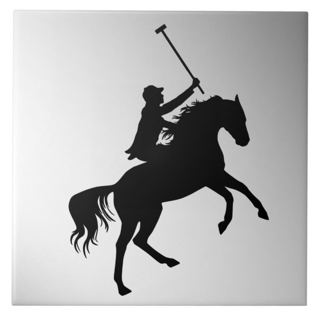 Polo Player on Horseback Silver Ceramic Tile